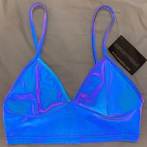 ReflectiveClo Small Rainbow Reflective Holo Crop Top Skinny Strap Rave Festival